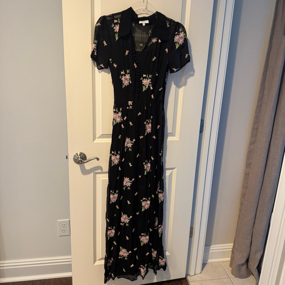 Ghost Marova Sheer Floral Embroidered Black Maxi Dress - Picture 3 of 9